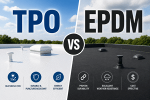Thumbnail-style graphic showing TPO and EPDM roofing side-by-side.